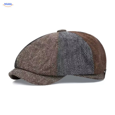 Heritage Eight flat cap, Visgraat kleurblok