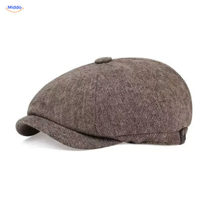 Heritage Eight flat cap, Kleine ruit khaki