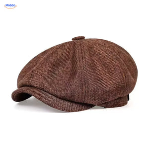 Heritage Eight flat cap, Linnen koffiebruin