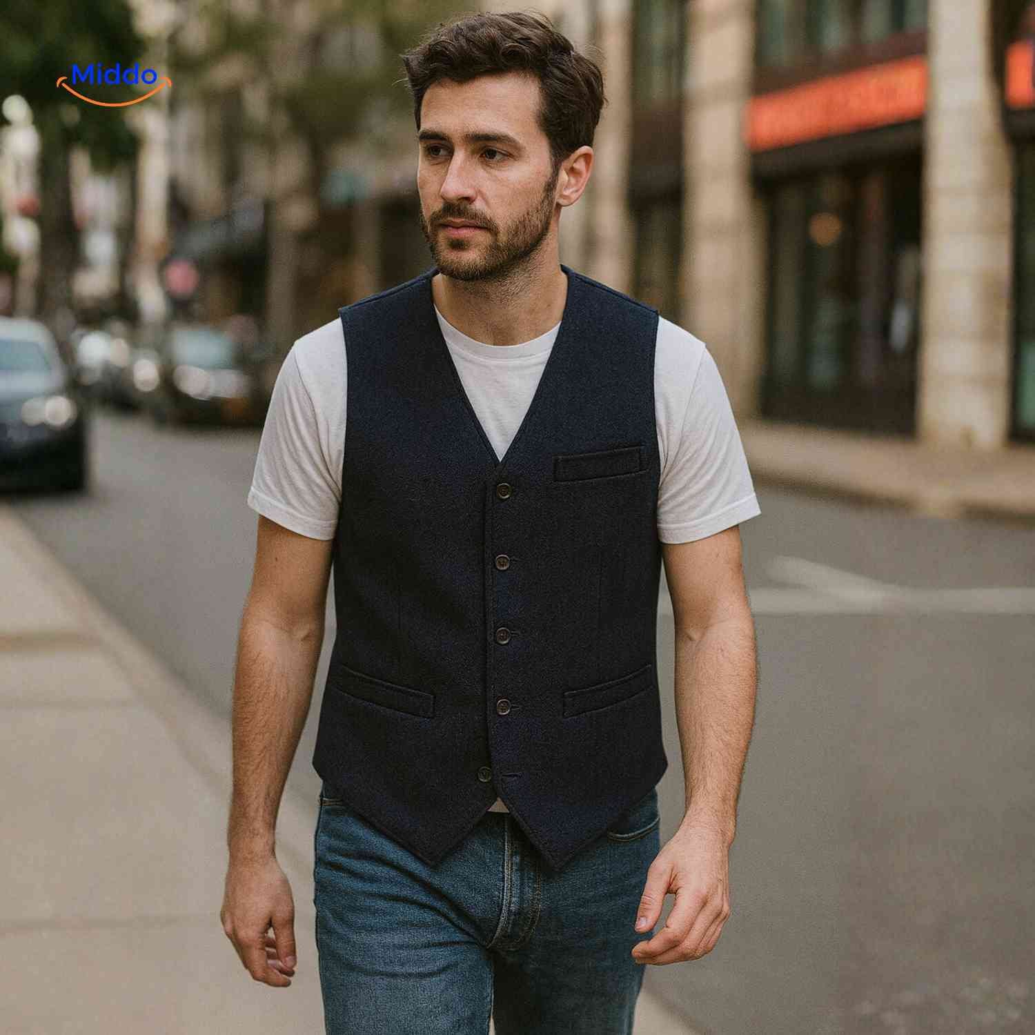 herringlux vest heren blauw buitenwww.middo.nl