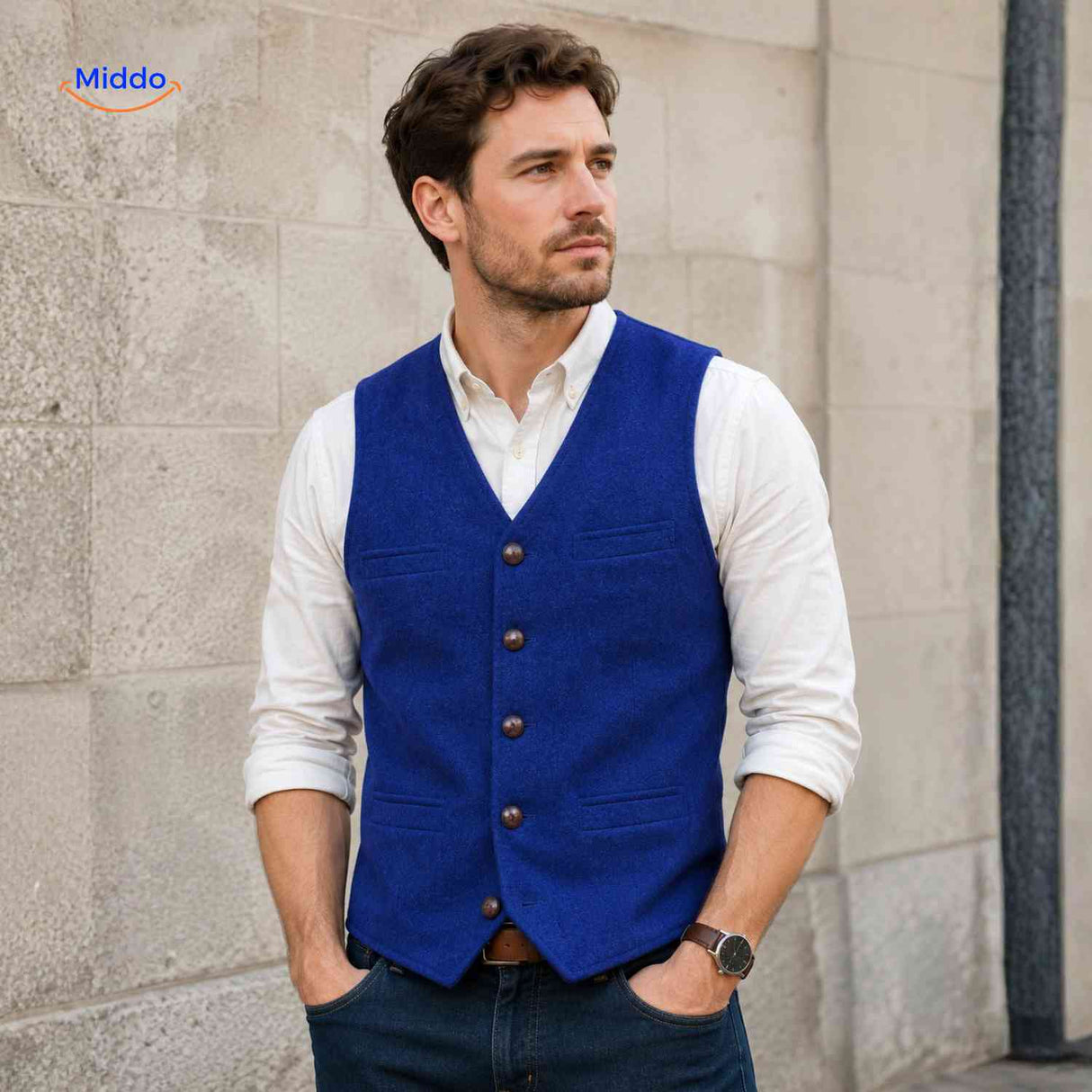 herringlux vest heren blauw gilet klassiek www.middo.nl