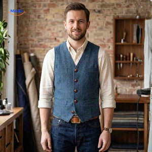 herringlux vest heren blauw gilet tweed www.middo.nl