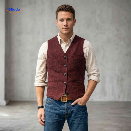 herringlux vest heren bordeaux gilet casual www.middo.nl
