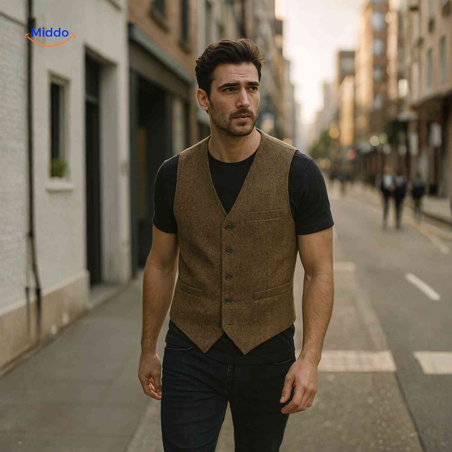 herringlux vest heren bruin buitenwww.middo.nl