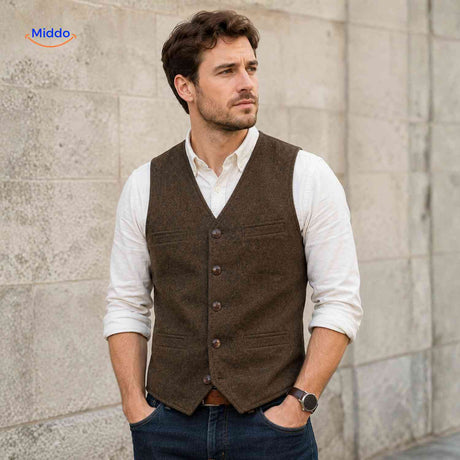 herringlux vest heren bruin gilet vintage www.middo.nl