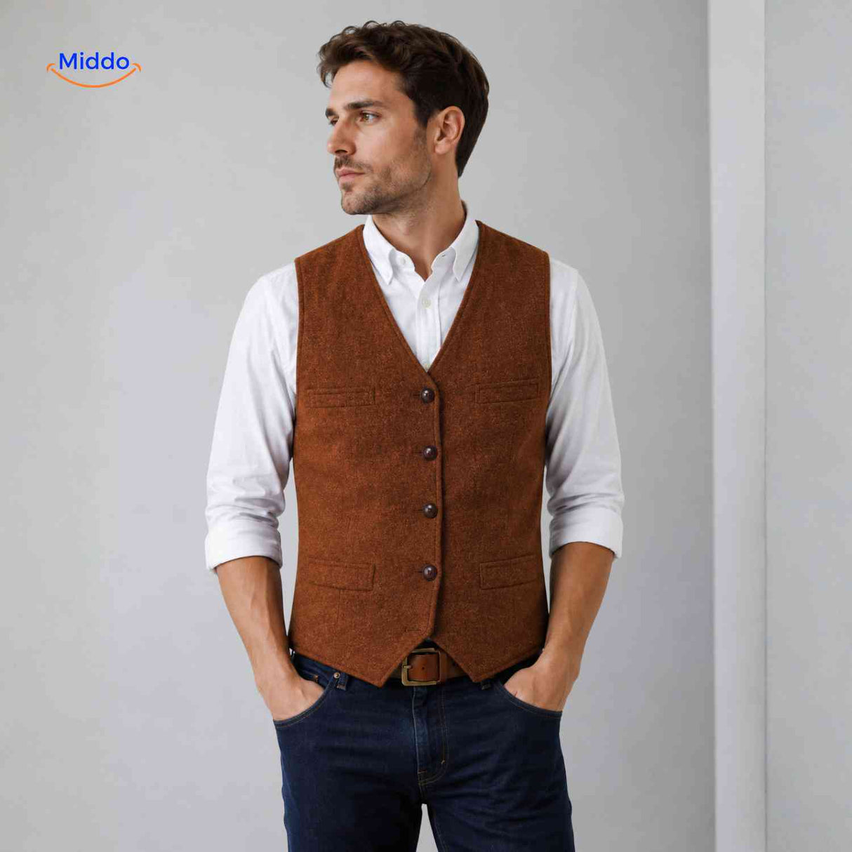 herringlux vest heren cognac gilet klassiek www.middo.nl