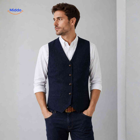 herringlux vest heren donkerblauw gilet elegant www.middo.nl