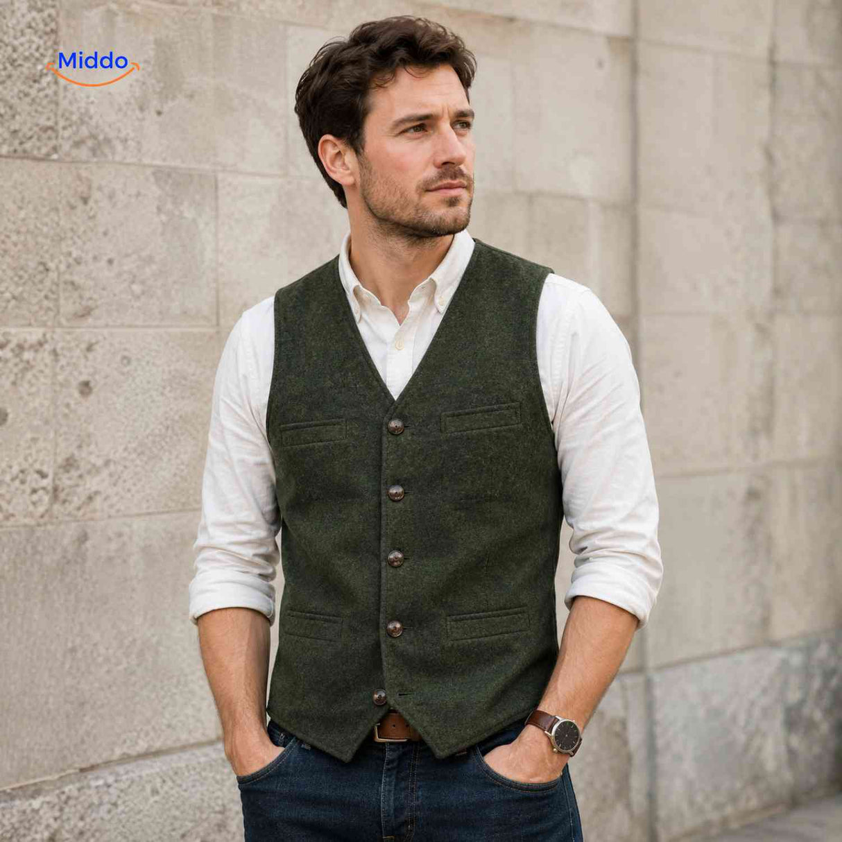 herringlux vest heren groen gilet elegant www.middo.nl