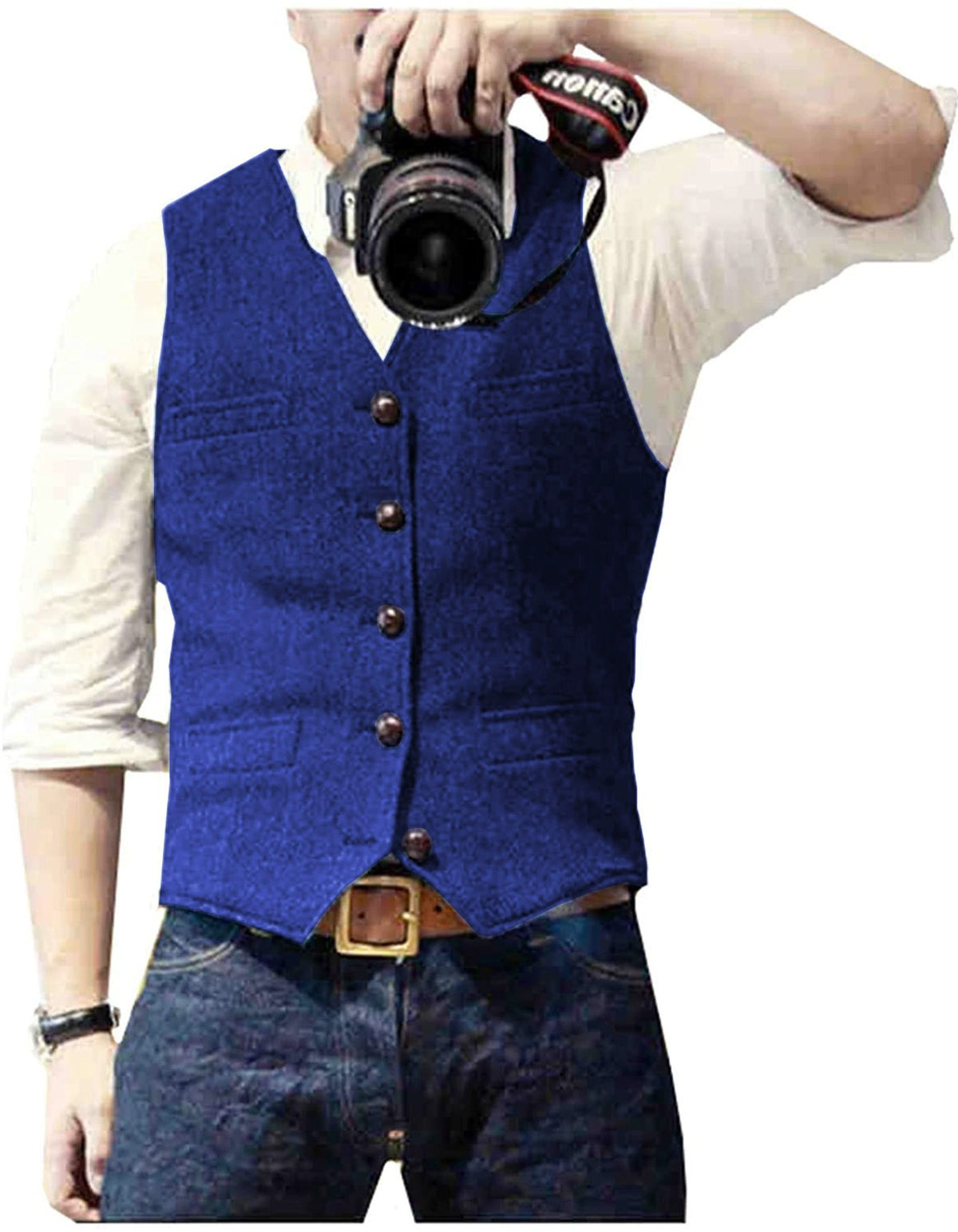 HerringLux vest heren koningsblauw gilet met visgraat wolmix