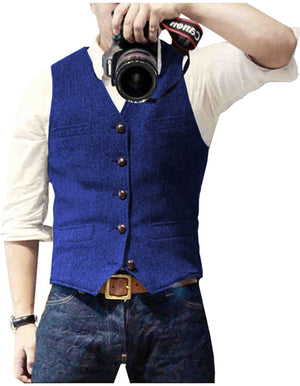 HerringLux vest heren koningsblauw gilet met visgraat wolmix