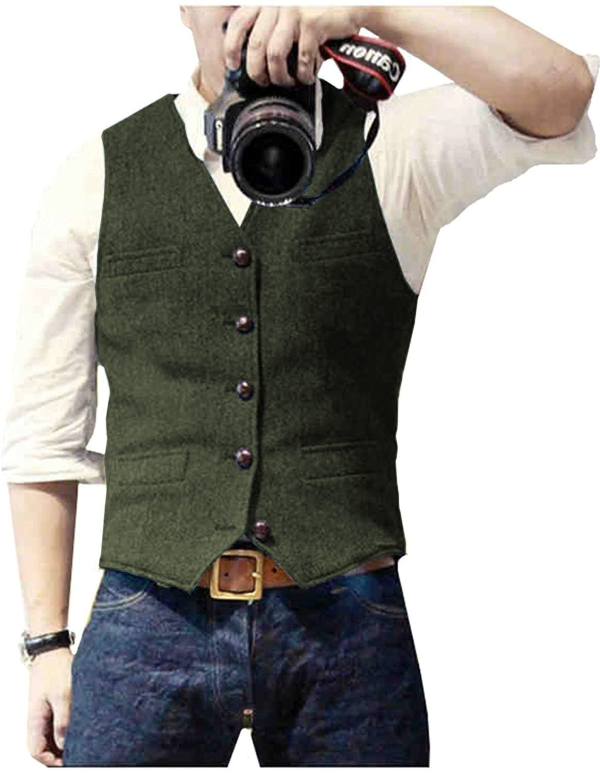 HerringLux vest heren legergroen gilet met visgraat wolmix