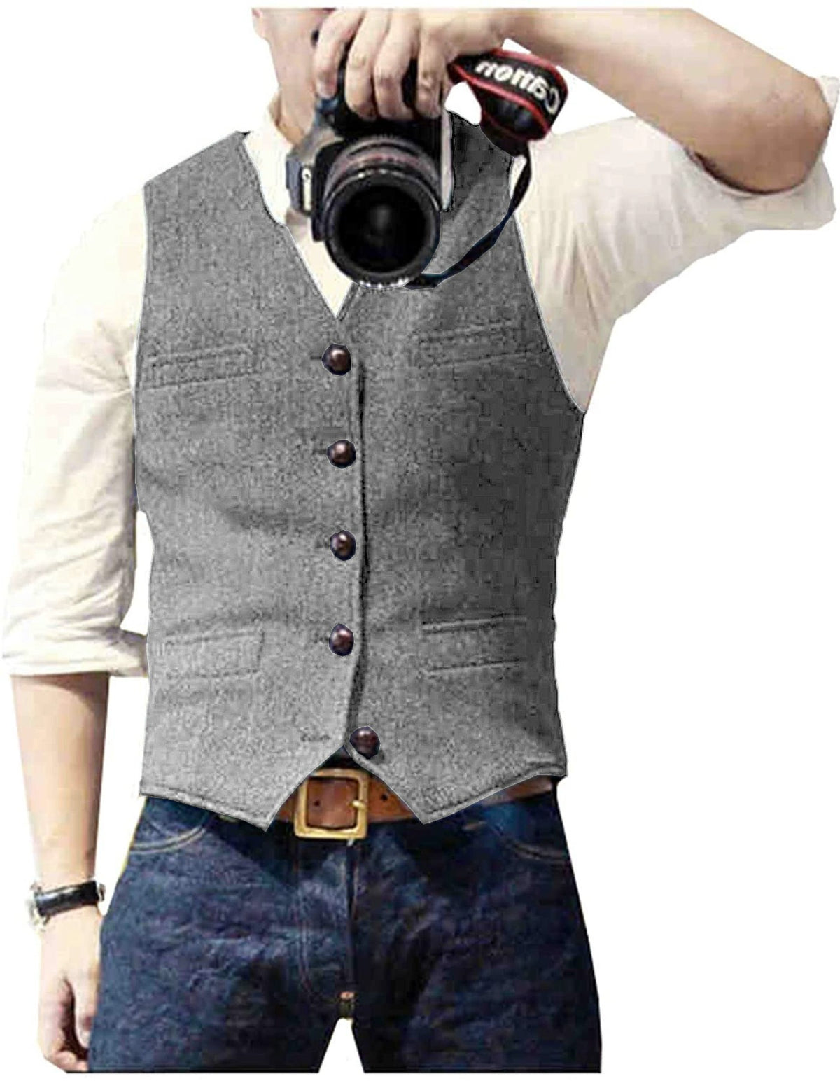 HerringLux vest heren lichtgrijs gilet met visgraat wolmix