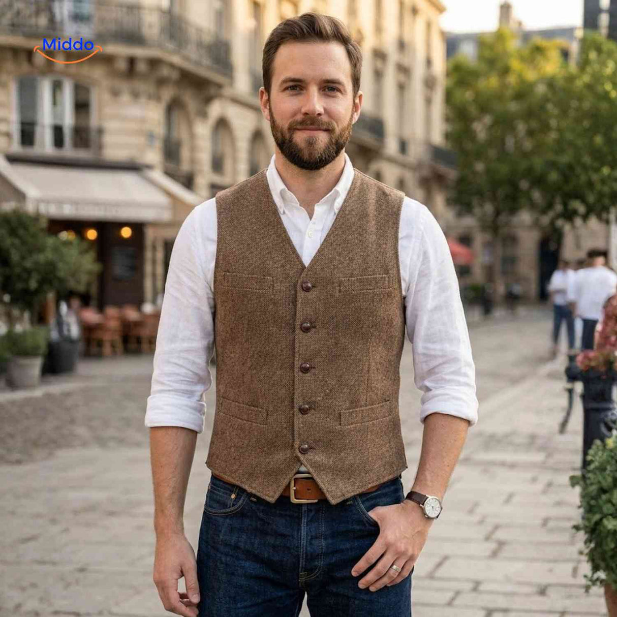 herringlux vest heren tweed gilet casual www.middo.nl