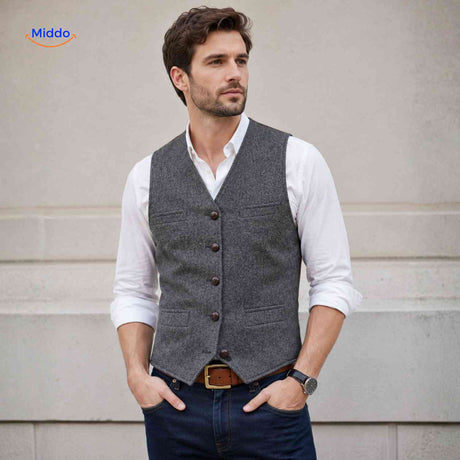 herringlux vest heren tweed gilet modern www.middo.nl
