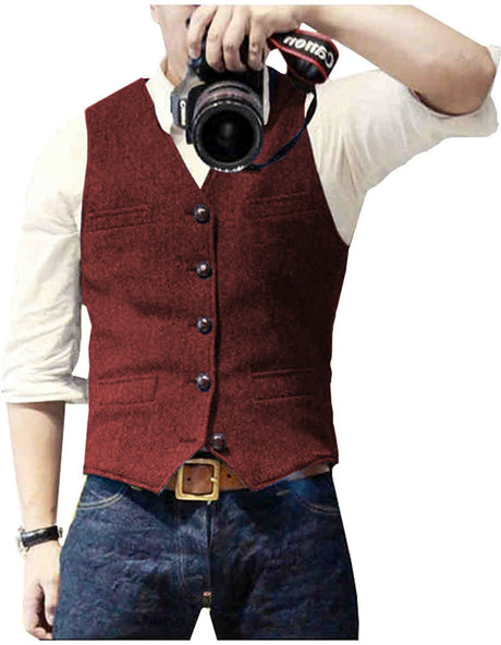 HerringLux vest heren wijnrood gilet met visgraat wolmix
