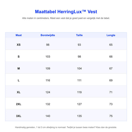Maattabel HerringLux vest