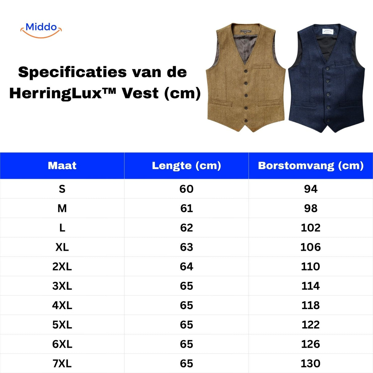 herringlux vest maattabel specificatieswww.middo.nl