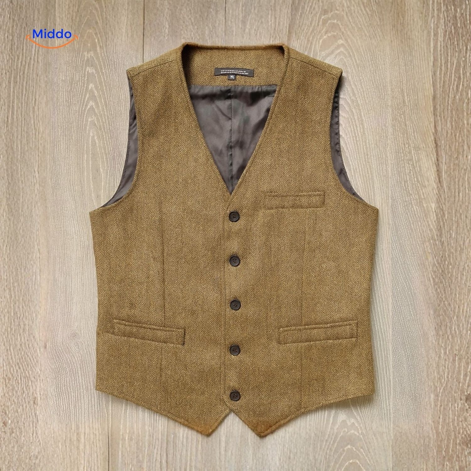 herringlux vest voorkant bruin met knopen www.middo.nl