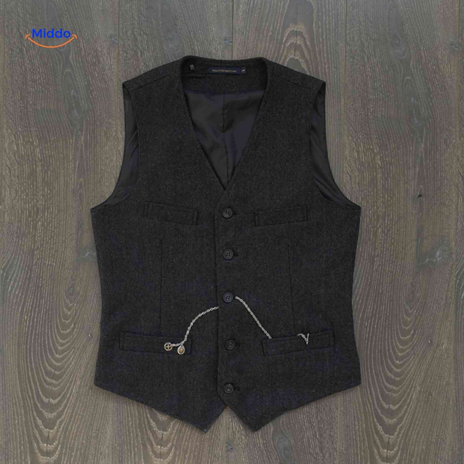 herringlux vest zwart met kettingwww.middo.nl