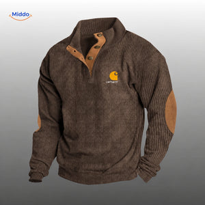 IndieWear corduroy trui in bruin met caramelkleurige details.