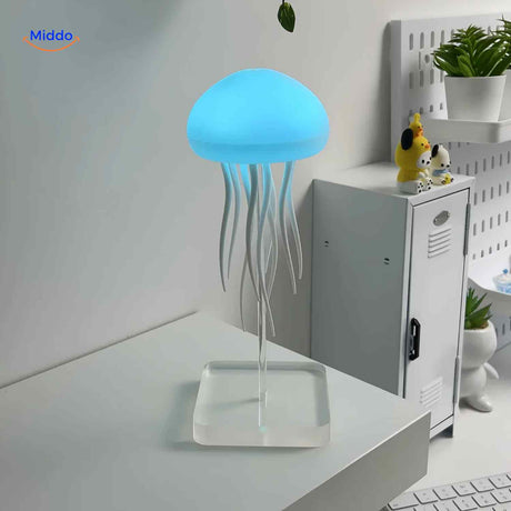 jellyglow lamp paarse kwal nachtlamp op bureau www.middo.nl
