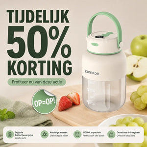 Tijdelijke actie op de JuiceX draadloze blender van 1100 ml met 50 procent korting.