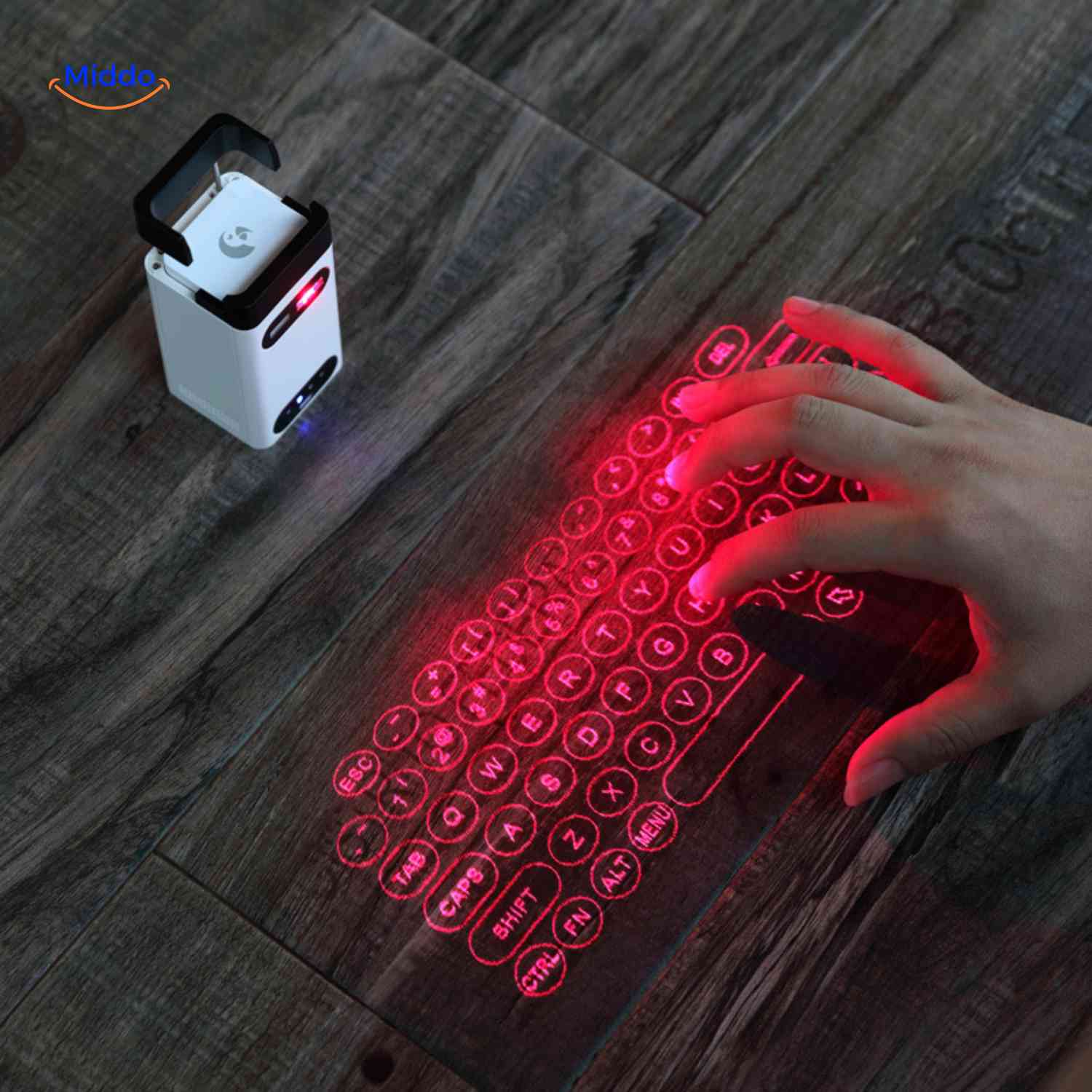 keybeam toetsenbord laserprojectie op tafel met handgebruik www.middo.nl