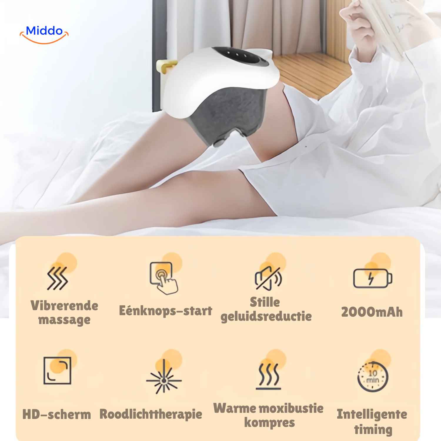 kneetherma massager knie therapie met roodlicht en vibratiemodus www.middo.nl