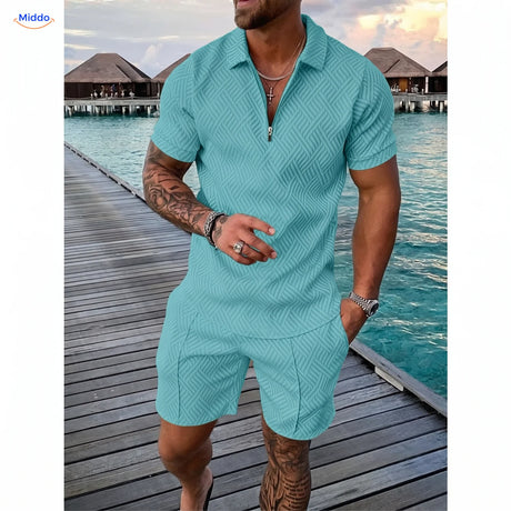 Leander zomerset heren polo en short pauwblauw