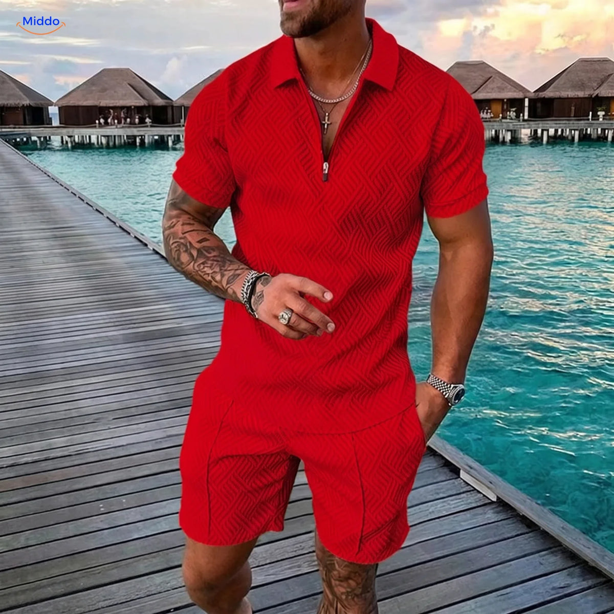 Leander zomerset heren polo en short rood