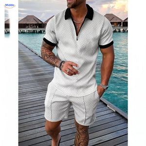 Leander zomerset heren polo en short wit met zwarte randen