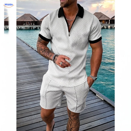 Leander zomerset heren polo en short wit met zwarte randen