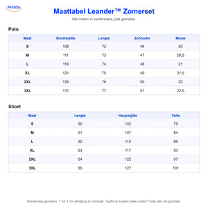 Maattabel Leander zomerset