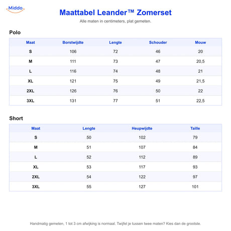 Maattabel Leander zomerset
