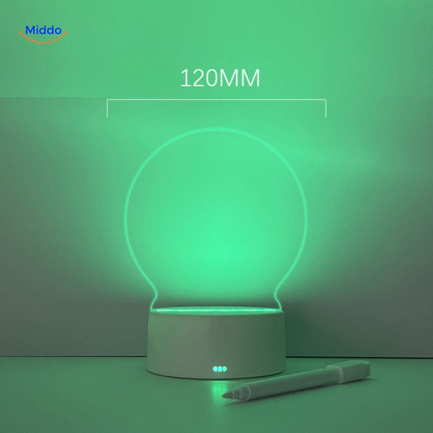 luminote bureau lamp ronde maten op groen verlicht paneel middo.nl
