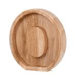 Houten spaarpot in de vorm van de letter O, voor kinderen.