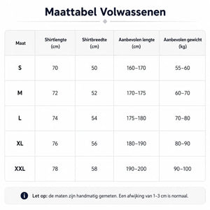 Maattabel volwassenen voor FIFA WK 2026 supportersshirt