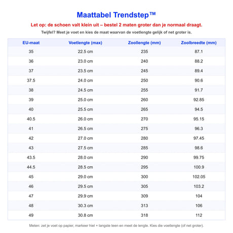 Maattabel Trendstep