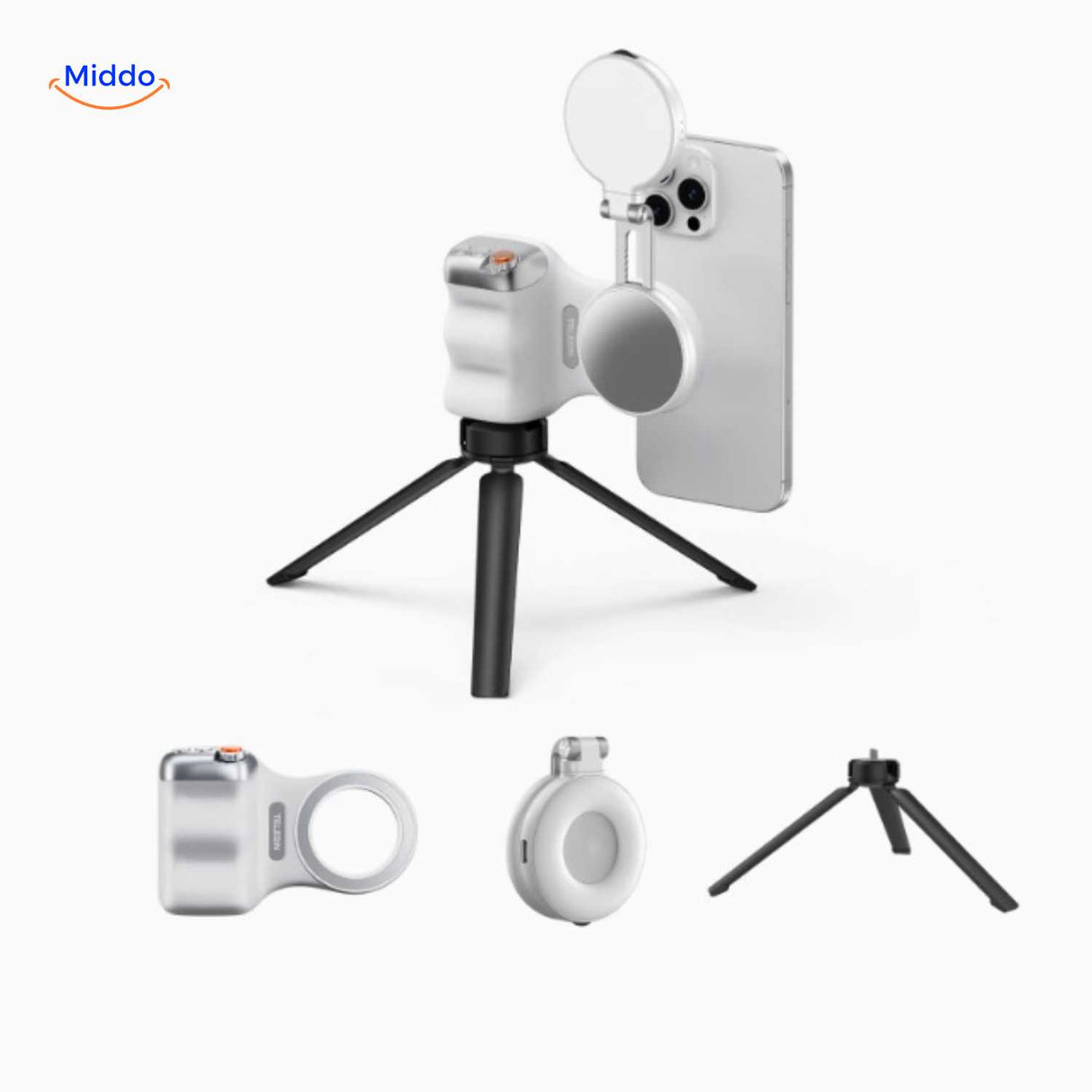 maggrip handle met ringlicht statief en modulaire onderdelen www.middo.nl