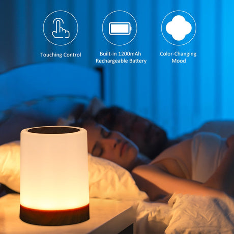 Nachtlamp met ingebouwde batterij en aanraakbediening