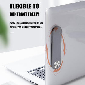 Flexibele MagnetClip bevestigd aan zijkant van laptop.