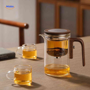 magnetea theepot glazen theepot met houten handvat www.middo.nl