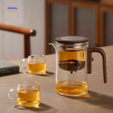 magnetea theepot glazen theepot met houten handvat www.middo.nl