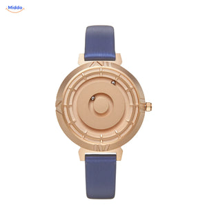 Magnetic Watch voor haar in rosegoud met blauwe leren band