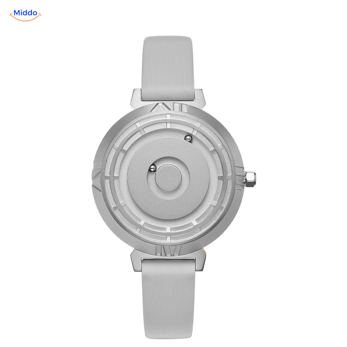 Magnetic Watch voor haar in zilver met grijze leren band