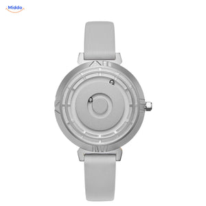 Magnetic Watch voor haar in zilver met grijze leren band
