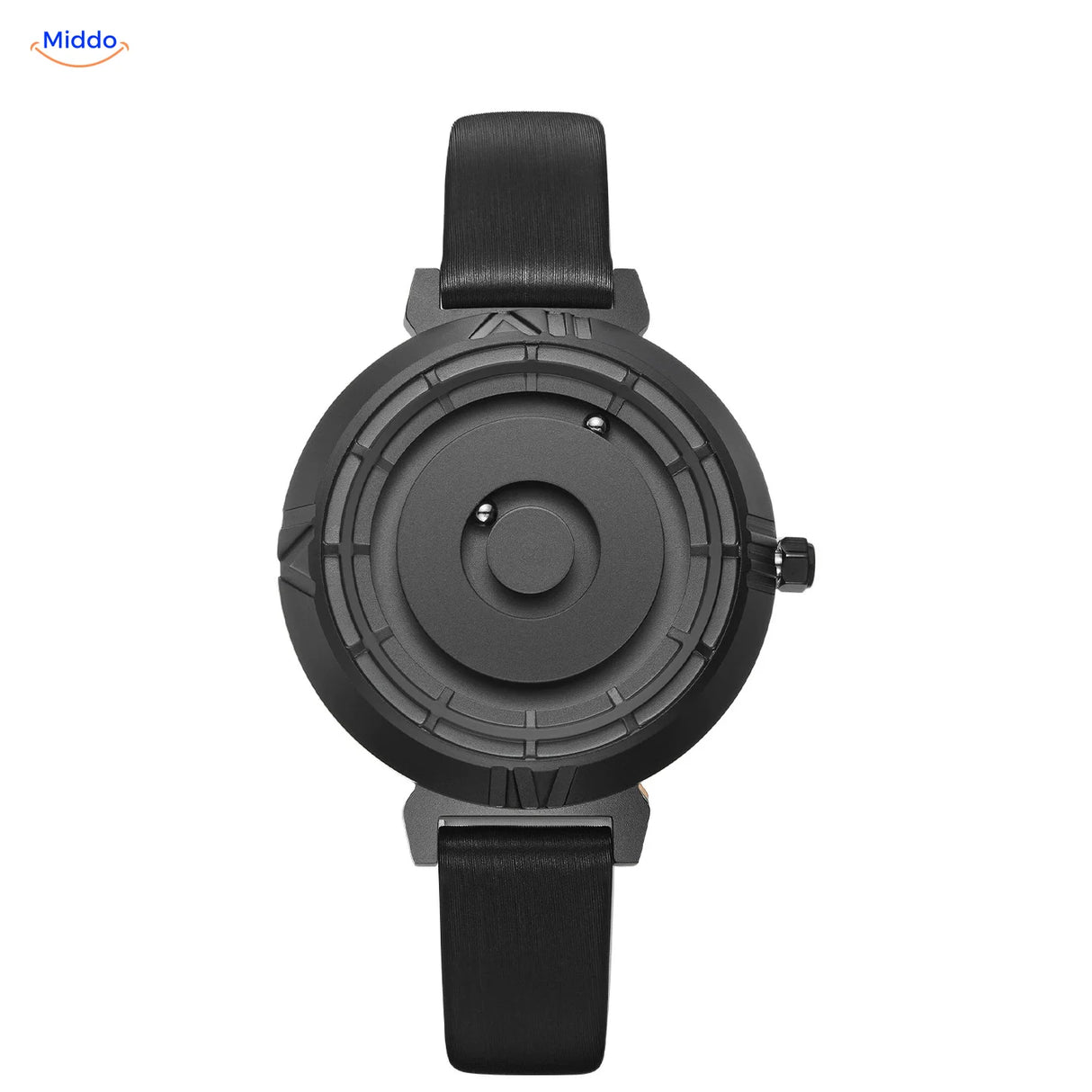 Magnetic Watch voor haar in zwart met zwarte leren band