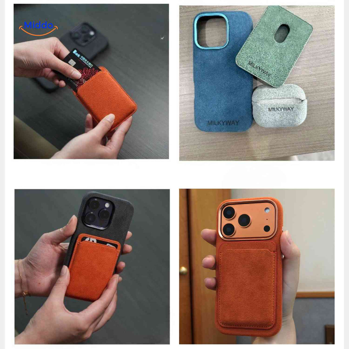 magnetische telefoon portemonnee met creditcards slanke zwart en oranje combinatie www.middo.nl