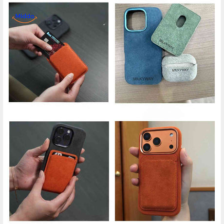 magnetische telefoon portemonnee met creditcards slanke zwart en oranje combinatie www.middo.nl