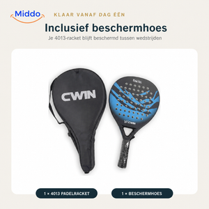CourtControl padelracket: blauw racket met zwarte beschermhoes.